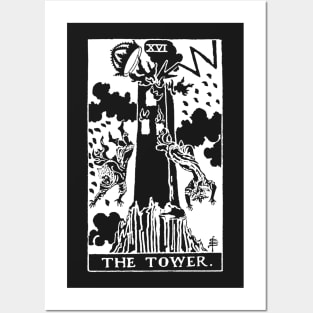 The Tower Tarot in white Posters and Art